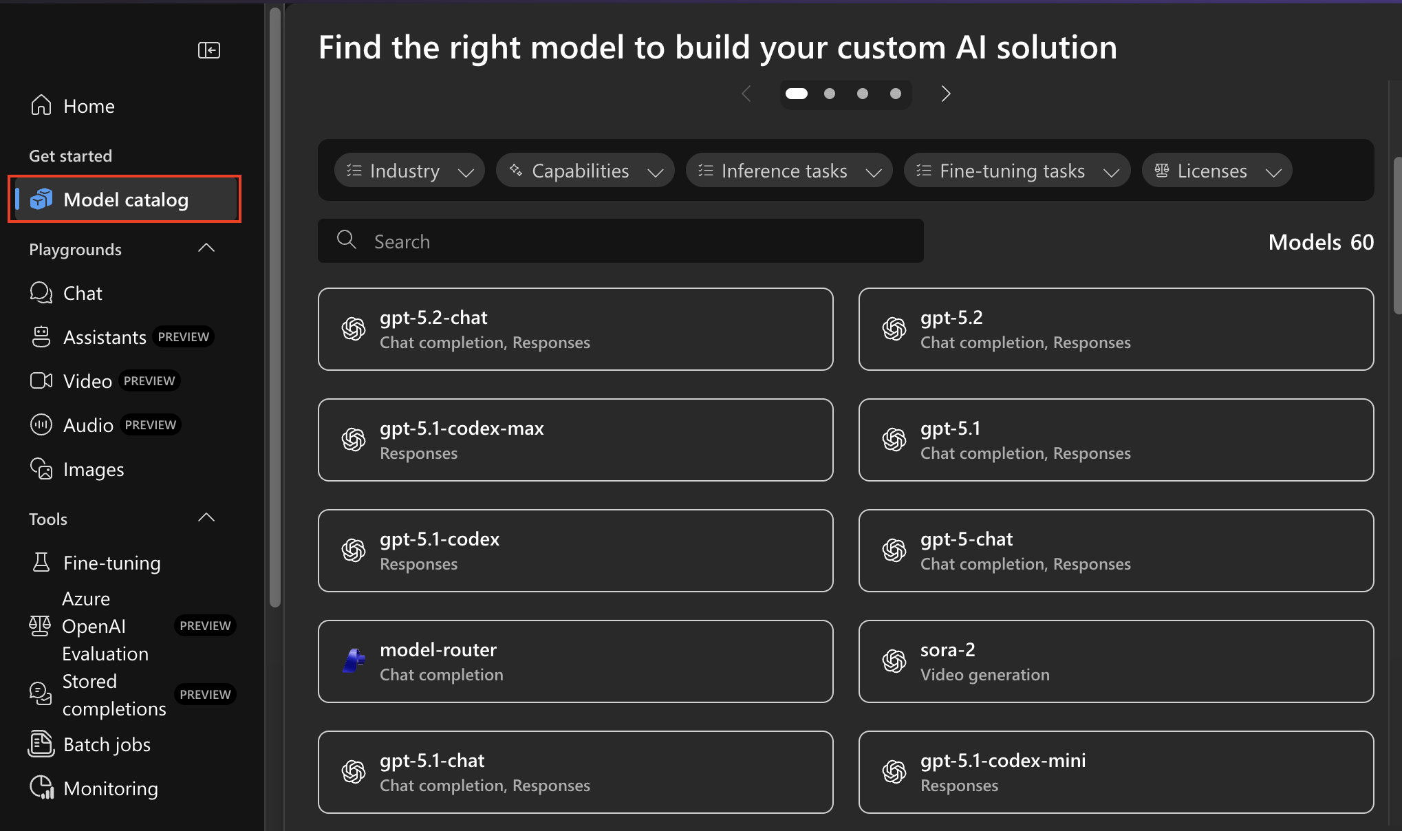 Model Catalog in Microsoft Foundry UI