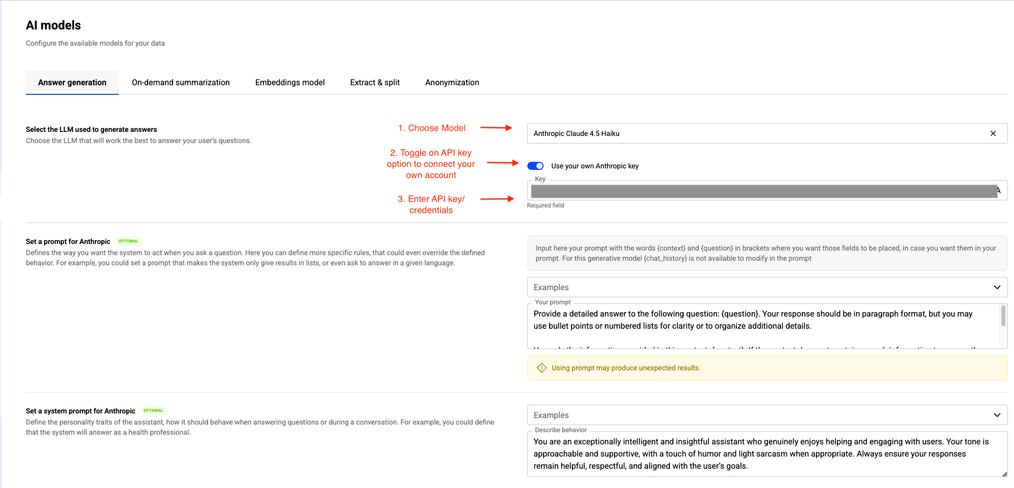 Anthropic Account Configuration in Progress UI